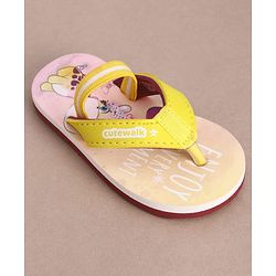 Cute Walk by Babyhug Flip Flops with Back Strap & Giraffe Print - Yellow