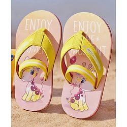 Cute Walk by Babyhug Flip Flops with Back Strap & Giraffe Print - Yellow
