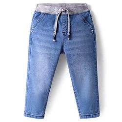 Babyhug Full Length Solid Washed Denim Jeans With Stretch - Blue