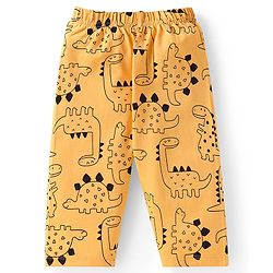 Babyhug Cotton Knit Full Sleeves Night Suit With Dino Print - Yellow
