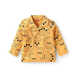 Babyhug Cotton Knit Full Sleeves Night Suit With Dino Print - Yellow