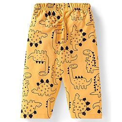 Babyhug Cotton Knit Full Sleeves Night Suit With Dino Print - Yellow