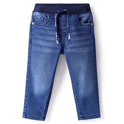 Babyhug Full Length Solid Washed Denim Jeans With Stretch - Blue