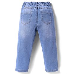 Babyhug Denim Full Length Washed Stretch Jeans With Floral Embroidery - Blue