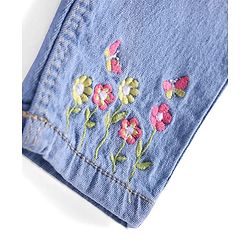 Babyhug Denim Full Length Washed Stretch Jeans With Floral Embroidery - Blue