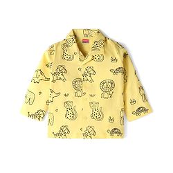 Babyhug Cotton Knit Full Sleeves Night Suit with Animal Print - Yellow