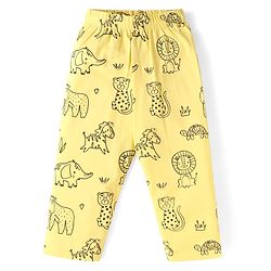 Babyhug Cotton Knit Full Sleeves Night Suit with Animal Print - Yellow