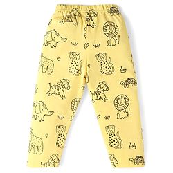 Babyhug Cotton Knit Full Sleeves Night Suit with Animal Print - Yellow