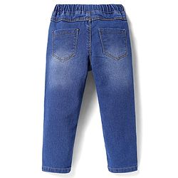 Babyhug Denim Full Length Washed Stretch Jeans With Butterfly Embroidery - Blue
