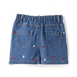 Babyhug Mid Thigh Washed Denim Skirt with Strawberry Embroidery - Navy Blue