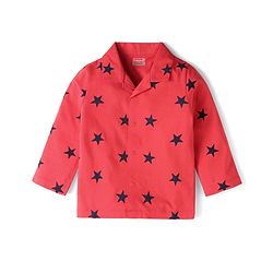 Babyhug Cotton Knit Full Sleeves Night Suit with Star Print - Red