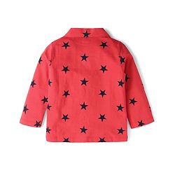 Babyhug Cotton Knit Full Sleeves Night Suit with Star Print - Red