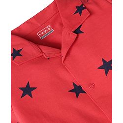 Babyhug Cotton Knit Full Sleeves Night Suit with Star Print - Red