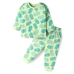 Babyhug Cotton Knit Full Sleeves Night Suit With Pineapple Print - Light Green