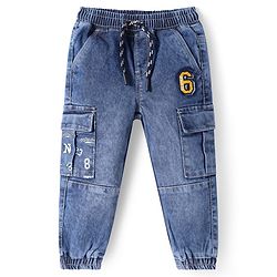 Babyhug Full Length Washed Denim Jeans with Number Embroidery - Blue