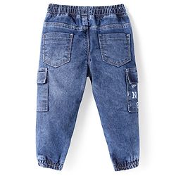 Babyhug Full Length Washed Denim Jeans with Number Embroidery - Blue