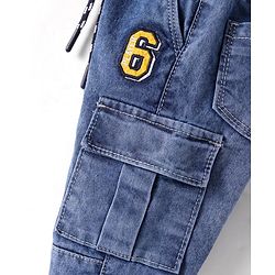 Babyhug Full Length Washed Denim Jeans with Number Embroidery - Blue