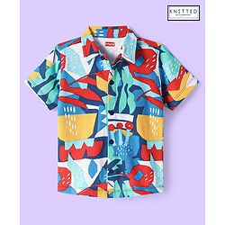 Babyhug Cotton Knit Half Sleeves Shirt with Abstract Print- Yellow & Blue