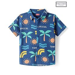 Babyhug Cotton Knit Half Sleeves  Shirt with Tropical Theme Print - Navy Blue