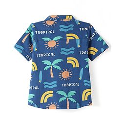 Babyhug Cotton Knit Half Sleeves  Shirt with Tropical Theme Print - Navy Blue