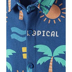 Babyhug Cotton Knit Half Sleeves  Shirt with Tropical Theme Print - Navy Blue