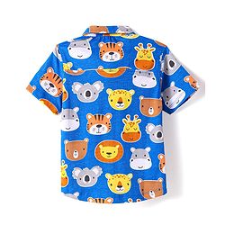 Babyhug Cotton Knit Half Sleeves Shirt with Animals Print- Blue