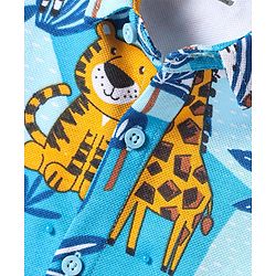 Babyhug Cotton Knit Half Sleeves Shirt with Animal Print - Blue