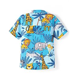 Babyhug Cotton Knit Half Sleeves Shirt with Animal Print - Blue