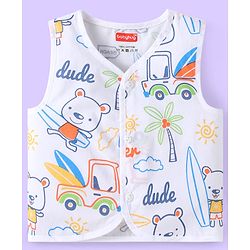 Babyhug 100% Cambric Woven Sleeveless  Front Open Jhabla with Beach Theme Print  Pack of 3 - Blue Coral & White