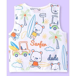 Babyhug 100% Cambric Woven Sleeveless  Front Open Jhabla with Beach Theme Print  Pack of 3 - Blue Coral & White