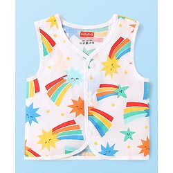 Babyhug Cambric Woven Front Open Sleeveless Vests With Striped & Star Print Pack Of 5 - Multicolour