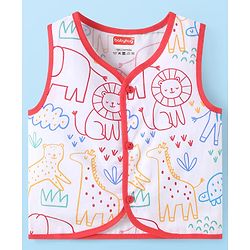 Babyhug 100% Cambric Woven Sleeveless Front Open Jhabla with Animal & Stripe Print  Pack of 3 - Red & White