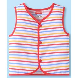 Babyhug 100% Cambric Woven Sleeveless Front Open Jhabla with Animal & Stripe Print  Pack of 3 - Red & White
