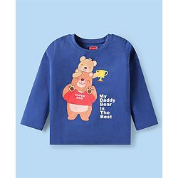 Babyhug Cotton Knit Full Sleeves Night Suit With Bear & Text Print - Blue & White