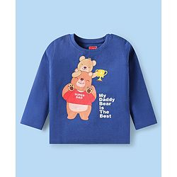 Babyhug Cotton Knit Full Sleeves Night Suit With Bear & Text Print - Blue & White