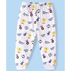 Babyhug Cotton Knit Full Sleeves Night Suit With Bear & Text Print - Blue & White