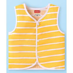 Babyhug 100% Cambric Woven Sleeveless  Front Open Jhabla with Fruit & Stripe Print  Pack of 3 - Red & Yellow