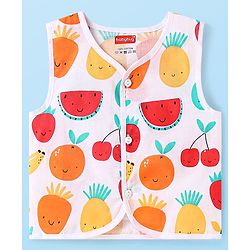 Babyhug 100% Cambric Woven Sleeveless  Front Open Jhabla with Fruit & Stripe Print  Pack of 3 - Red & Yellow