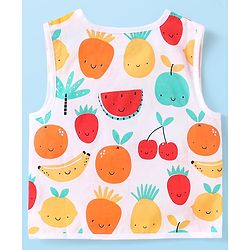 Babyhug 100% Cambric Woven Sleeveless  Front Open Jhabla with Fruit & Stripe Print  Pack of 3 - Red & Yellow