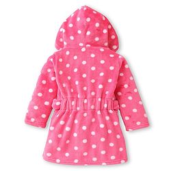 Babyhug Velour Knit Full Sleeves Hooded Bath Robe With Elastic At Waist & Polka Dot Print - Pink