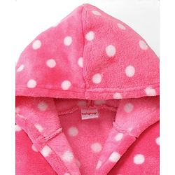 Babyhug Velour Knit Full Sleeves Hooded Bath Robe With Elastic At Waist & Polka Dot Print - Pink