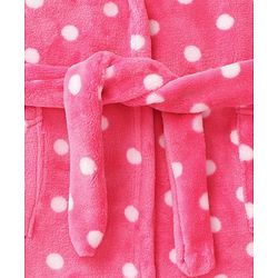 Babyhug Velour Knit Full Sleeves Hooded Bath Robe With Elastic At Waist & Polka Dot Print - Pink
