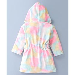 Babyhug Velour Knit Full Sleeves Hooded Bath Robe With Tie & Dye Print & Elastic on Waist - Multicolor