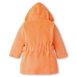 Babyhug Velour Knit Full Sleeves Hooded Bath Robe With Elastic At Waist & Penguin Patch - Light Orange