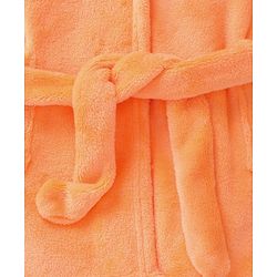 Babyhug Velour Knit Full Sleeves Hooded Bath Robe With Elastic At Waist & Penguin Patch - Light Orange