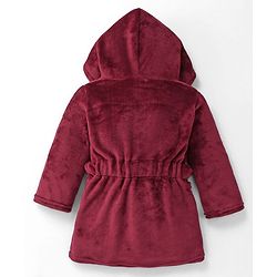 Babyhug Velour Knit Full Sleeves Hooded Bath Robe With Elastic At Waist & Deer Patch - Maroon