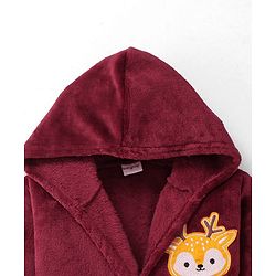 Babyhug Velour Knit Full Sleeves Hooded Bath Robe With Elastic At Waist & Deer Patch - Maroon