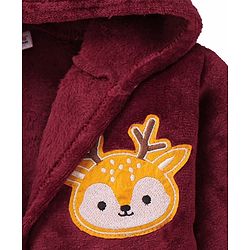 Babyhug Velour Knit Full Sleeves Hooded Bath Robe With Elastic At Waist & Deer Patch - Maroon