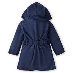 Babyhug Velour Knit Full Sleeves Hooded Bath Robe With Elastic At Waist & Dino Patch - Navy Blue