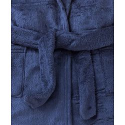 Babyhug Velour Knit Full Sleeves Hooded Bath Robe With Elastic At Waist & Dino Patch - Navy Blue